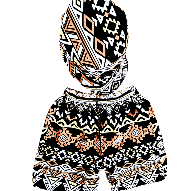 Hat &amp; Shorts Combo - African Ankara Medium Shorts &amp; Matching Hat Set