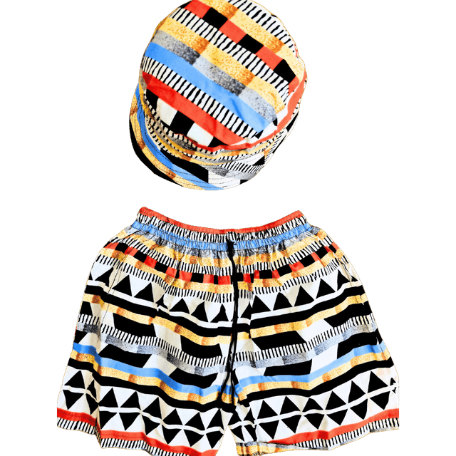 Shorts &amp; Bucket Hat Set - African Ankara Shorts &amp; Hat Set Unisex Medium